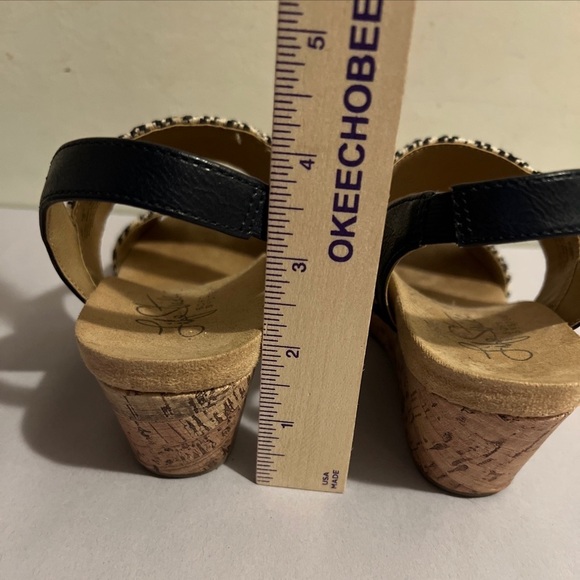 LifeStride Women Marcela Wedge Cork Sandal Size 5 Black White Peep Toe Flex EUC - Picture 6 of 7